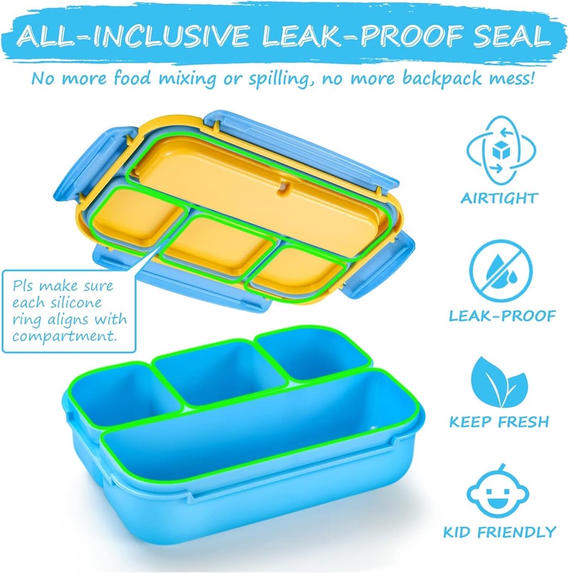 QQKO Bento Lunch Box for Kids Girls Boys, Toddler Kids Lunch Boxes for School, Lunch Containers for Adults with 4 Compartments, Sauce Container, Utensils, Food Picks and Muffin Cups, Blue - Image 5